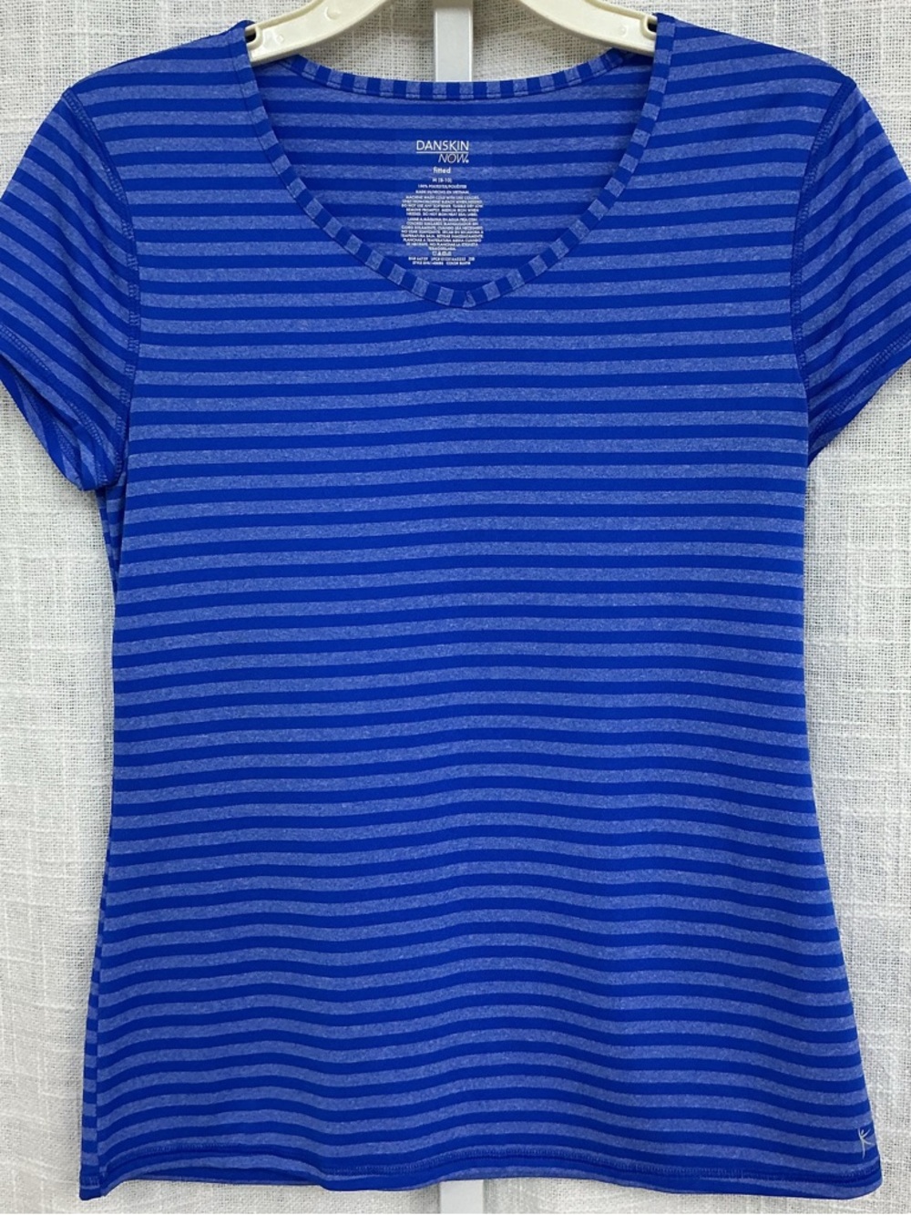 Danskin Now Royal Blue Striped V-Neck Tee